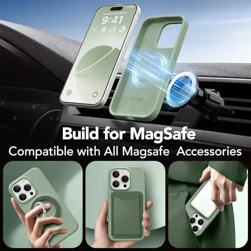 GONEZ Magnetic for iPhone 16 Pro Case, Compatible with MagSafe, [Screen Protector + Camera Lens Protector], Silicone Shockproof Anti-Scratch Protective Phone Case 6.3 inch, Light Green - 4