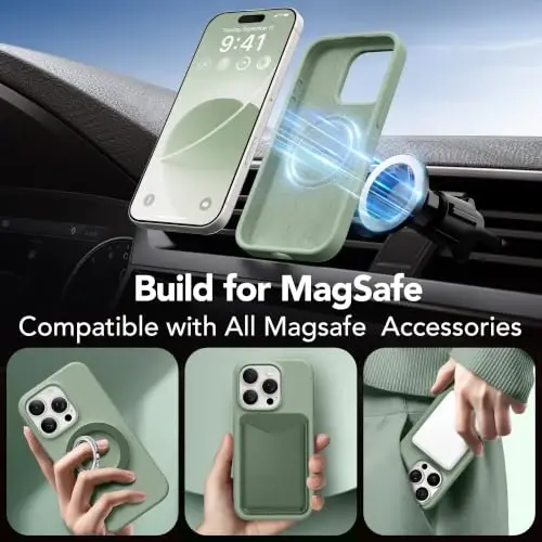 GONEZ Magnetic for iPhone 16 Pro Case, Compatible with MagSafe, [Screen Protector + Camera Lens Protector], Silicone Shockproof Anti-Scratch Protective Phone Case 6.3 inch, Light Green - GONEZ (1)