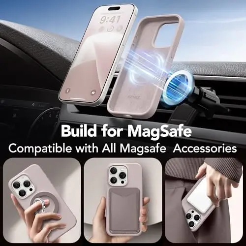 GONEZ Magnetic for iPhone 16 Pro Case, Compatible with MagSafe, [Screen Protector + Camera Lens Protector], Silicone Shockproof Anti-Scratch Protective Phone Case 6.3 inch, Light Taro - 4