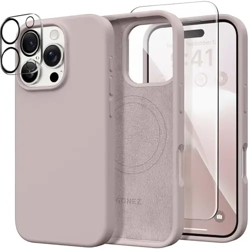 GONEZ Magnetic for iPhone 16 Pro Case, Compatible with MagSafe, [Screen Protector + Camera Lens Protector], Silicone Shockproof Anti-Scratch Protective Phone Case 6.3 inch, Light Taro 