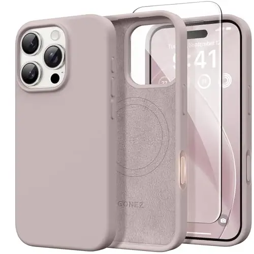GONEZ Magnetic for iPhone 16 Pro Case, Compatible with MagSafe, [Screen Protector + Camera Lens Protector], Silicone Shockproof Anti-Scratch Protective Phone Case 6.3 inch, Light Taro - GONEZ