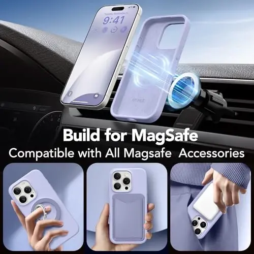 GONEZ Magnetic for iPhone 16 Pro Case, Compatible with MagSafe, [Screen Protector + Camera Lens Protector], Silicone Shockproof Anti-Scratch Protective Phone Case 6.3 inch, Lilac - 4