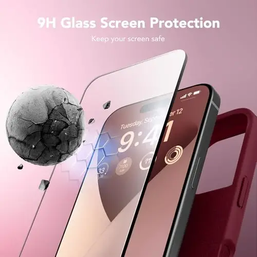 GONEZ Magnetic for iPhone 16 Pro Case, Compatible with MagSafe, [Screen Protector + Camera Lens Protector], Silicone Shockproof Anti-Scratch Protective Phone Case 6.3 inch, Maroon - 5