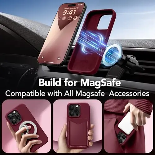 GONEZ Magnetic for iPhone 16 Pro Case, Compatible with MagSafe, [Screen Protector + Camera Lens Protector], Silicone Shockproof Anti-Scratch Protective Phone Case 6.3 inch, Maroon - 3
