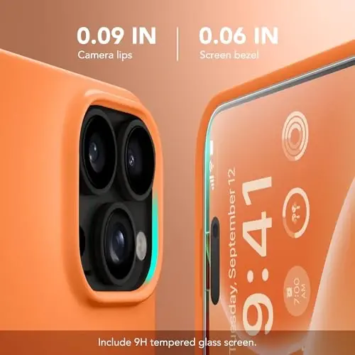 GONEZ Magnetic for iPhone 16 Pro Case, Compatible with MagSafe, [Screen Protector + Camera Lens Protector], Silicone Shockproof Anti-Scratch Protective Phone Case 6.3 inch, Orange - 3