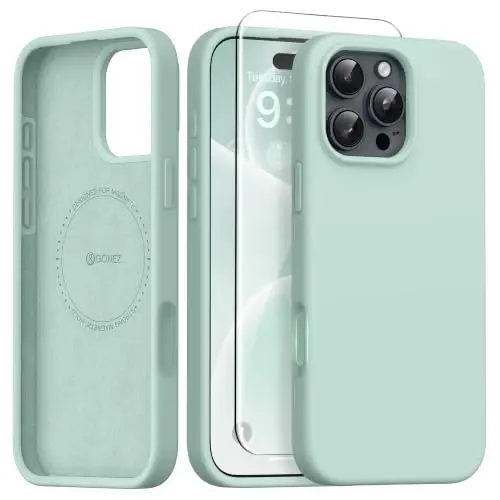 GONEZ Magnetic for iPhone 16 Pro Case, [Compatible with MagSafe] Anti-Scratch Microfiber Lining & Screen Protector, Silicone Camera Control, Shockproof Slim Phone Cover 6.3 inch, Mint Green 