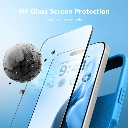 GONEZ Magnetic for iPhone 16 Pro Case, Compatible with MagSafe, [Screen Protector + Camera Lens Protector], Silicone Shockproof Anti-Scratch Protective Phone Case 6.3 inch, Wave Blue - 5