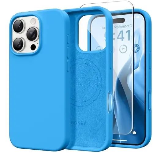 GONEZ Magnetic for iPhone 16 Pro Case, [Compatible with MagSafe] Anti-Scratch Microfiber Lining & Screen Protector, Silicone Camera Control, Shockproof Slim Phone Cover 6.3 inch, Wave Blue - GONEZ