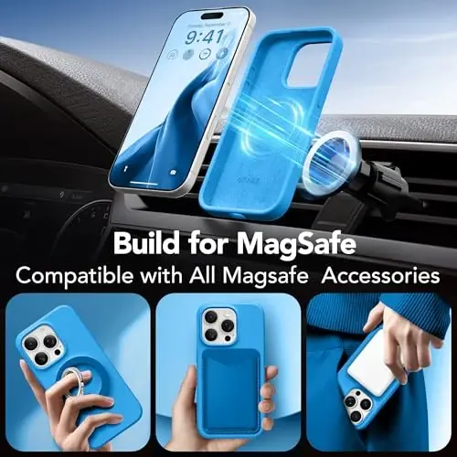 GONEZ Magnetic for iPhone 16 Pro Case, [Compatible with MagSafe] Anti-Scratch Microfiber Lining & Screen Protector, Silicone Camera Control, Shockproof Slim Phone Cover 6.3 inch, Wave Blue - 3