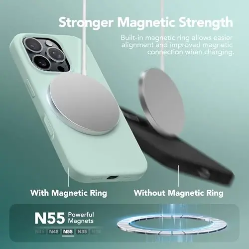 GONEZ Magnetic for iPhone 16 Pro Case, Silicone Cover Mint Green | Compatible with MagSafe, Camera Button & Screen Protector, Microfiber Lining, 3 Layers Soft Gel Rubber Shockproof Slim 6.3