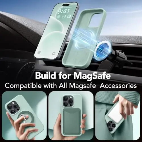 GONEZ Magnetic for iPhone 16 Pro Case, Silicone Cover Mint Green | Compatible with MagSafe, Camera Button & Screen Protector, Microfiber Lining, 3 Layers Soft Gel Rubber Shockproof Slim 6.3