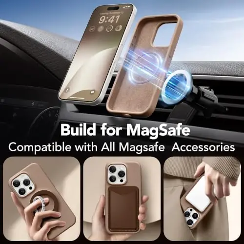 GONEZ Magnetic for iPhone 16 Pro Max Case, [Compatible with MagSafe] Anti-Scratch Microfiber Lining & Screen Protector, Silicone Camera Control, Shockproof Slim Phone Cover 6.9 inch, Light Brown - 3