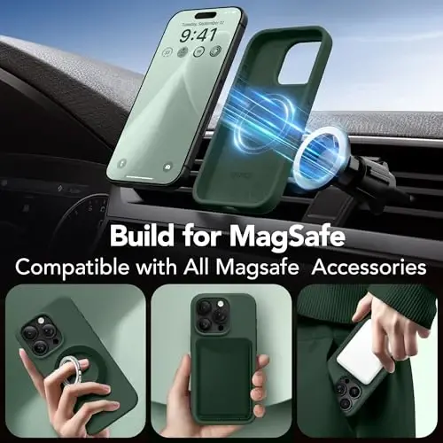 GONEZ Magnetic for iPhone 16 Pro Max Case, [Compatible with MagSafe] Anti-Scratch Microfiber Lining & Screen Protector, Silicone Camera Control, Shockproof Slim Phone Cover 6.9 inch, Army Green - 2