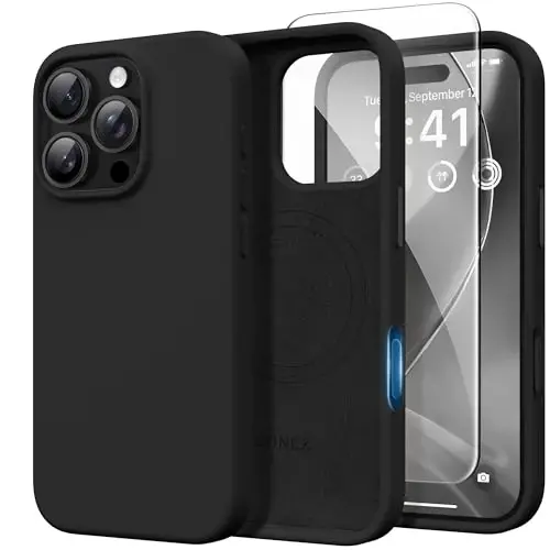 GONEZ Magnetic for iPhone 16 Pro Max Case, [Compatible with MagSafe] Anti-Scratch Microfiber Lining & Screen Protector, Silicone Camera Control, Shockproof Slim Phone Cover 6.9 inch, Black - 1