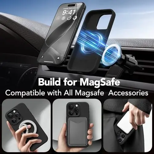 GONEZ Magnetic for iPhone 16 Pro Max Case, [Compatible with MagSafe] Anti-Scratch Microfiber Lining & Screen Protector, Silicone Camera Control, Shockproof Slim Phone Cover 6.9 inch, Black - 3