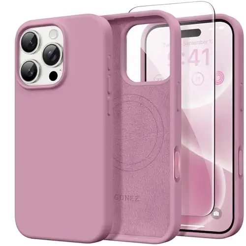 GONEZ Magnetic for iPhone 16 Pro Max Case, [Compatible with MagSafe] Anti-Scratch Microfiber Lining & Screen Protector, Silicone Camera Control, Shockproof Slim Phone Cover 6.9 inch, Blackcurrant - 1