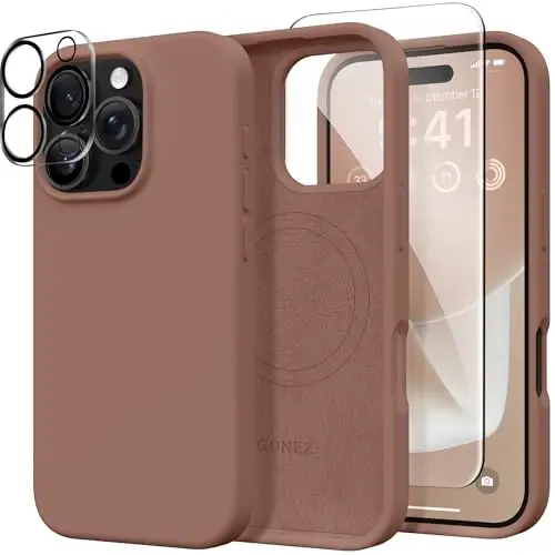 GONEZ Magnetic for iPhone 16 Pro Max Case, Compatible with MagSafe, Liquid Silicone Case, with Screen Protector + Camera Protector, Full Body Protective Shockproof Phone Cover 6.9