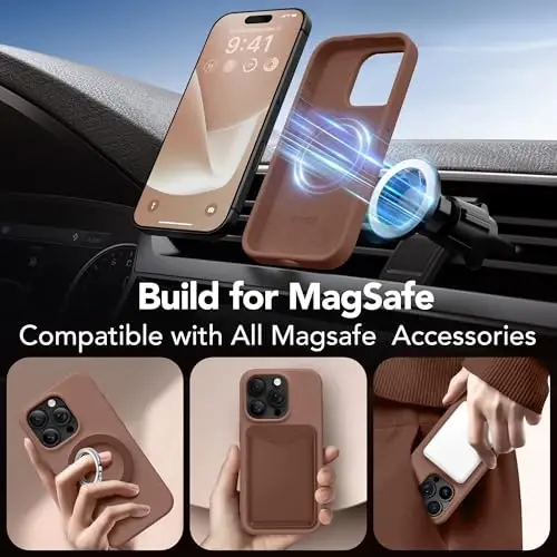 GONEZ Magnetic for iPhone 16 Pro Max Case, [Compatible with MagSafe] Anti-Scratch Microfiber Lining & Screen Protector, Silicone Camera Control, Shockproof Slim Phone Cover 6.9 inch, Brown - 3