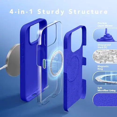 GONEZ Magnetic for iPhone 16 Pro Max Case, [Compatible with MagSafe] Anti-Scratch Microfiber Lining & Screen Protector, Silicone Camera Control, Shockproof Slim Phone Cover 6.9 inch, Cobalt Blue - 5