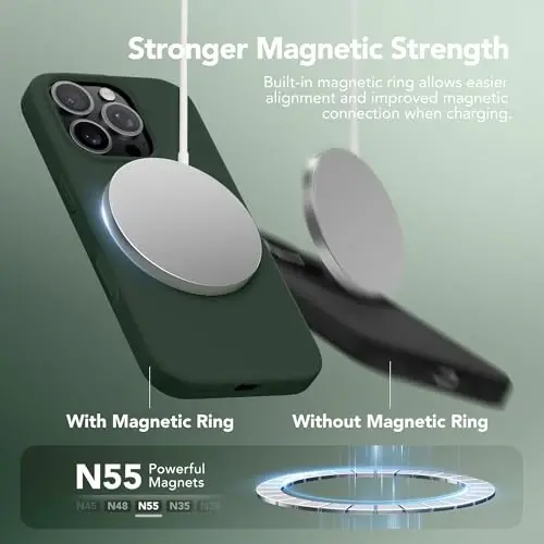 GONEZ Magnetic for iPhone 16 Pro Max Case, [Compatible with MagSafe] Anti-Scratch Microfiber Lining & Screen Protector, Silicone Camera Control, Shockproof Slim Phone Cover 6.9 inch, Dark Green - 2