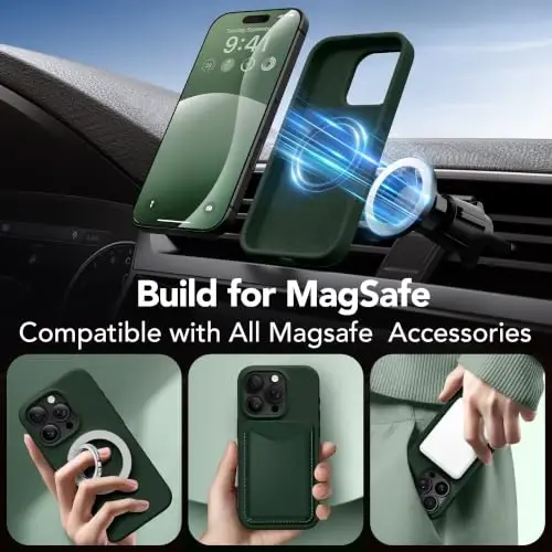 GONEZ Magnetic for iPhone 16 Pro Max Case, [Compatible with MagSafe] Anti-Scratch Microfiber Lining & Screen Protector, Silicone Camera Control, Shockproof Slim Phone Cover 6.9 inch, Dark Green - 2