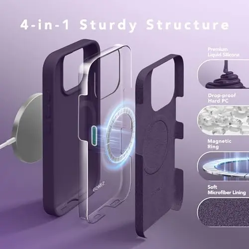 GONEZ Magnetic for iPhone 16 Pro Max Case, [Compatible with MagSafe] Anti-Scratch Microfiber Lining & Screen Protector, Silicone Camera Control, Shockproof Slim Phone Cover 6.9 inch, Deep Purple - 5