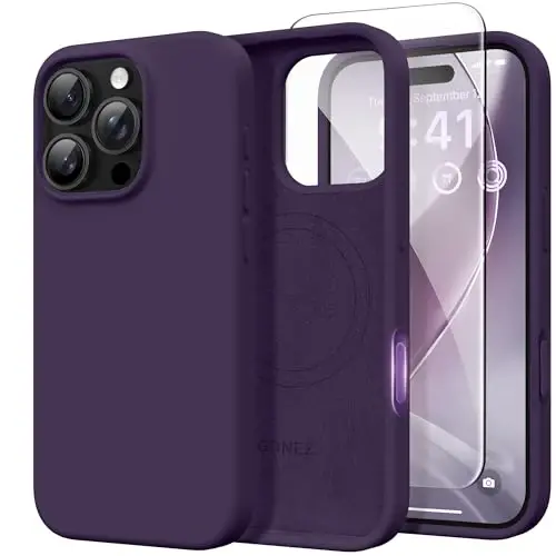 GONEZ Magnetic for iPhone 16 Pro Max Case, [Compatible with MagSafe] Anti-Scratch Microfiber Lining & Screen Protector, Silicone Camera Control, Shockproof Slim Phone Cover 6.9 inch, Deep Purple - GONEZ