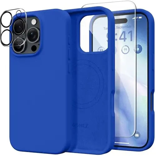 GONEZ Magnetic for iPhone 16 Pro Max Case, Compatible with MagSafe, Liquid Silicone Case, with Screen Protector + Camera Protector, Full Body Protective Shockproof Phone Cover 6.9
