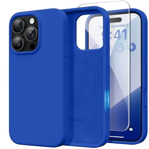 GONEZ Magnetic for iPhone 16 Pro Max Case, [Compatible with MagSafe] Anti-Scratch Microfiber Lining & Screen Protector, Silicone Camera Control, Shockproof Slim Phone Cover 6.9 inch, Klein Blue 