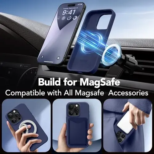 GONEZ Magnetic for iPhone 16 Pro Max Case, [Compatible with MagSafe] Anti-Scratch Microfiber Lining & Screen Protector, Silicone Camera Control, Shockproof Slim Phone Cover 6.9 inch, Midnight Blue - 3