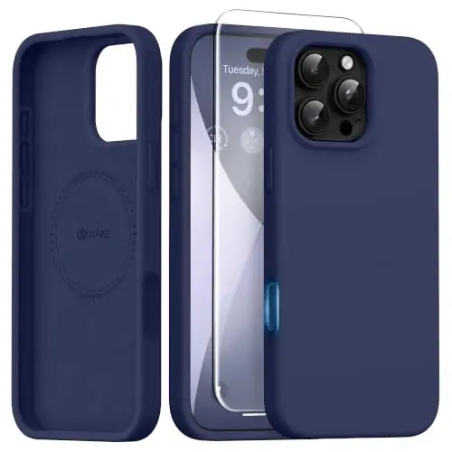 GONEZ Magnetic for iPhone 16 Pro Max Case, [Compatible with MagSafe] Anti-Scratch Microfiber Lining & Screen Protector, Silicone Camera Control, Shockproof Slim Phone Cover 6.9 inch, Midnight Blue 