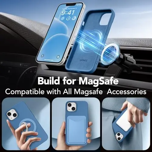 GONEZ Magnetic for iPhone 13 Case & iPhone 14 Case, [Compatible with MagSafe] Anti-Scratch Microfiber Lining & Screen Protector, Shockproof Slim Phone Silicone Cover 6.1 inch, Lake Blue - 4