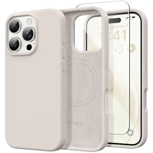 GONEZ Magnetic for iPhone 16 Pro Max Case, [Compatible with MagSafe] Anti-Scratch Microfiber Lining & Screen Protector, Silicone Camera Control, Shockproof Slim Phone Cover 6.9 inch, Stone - 6