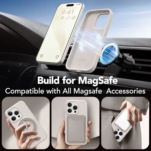 GONEZ Magnetic for iPhone 16 Pro Max Case, [Compatible with MagSafe] Anti-Scratch Microfiber Lining & Screen Protector, Silicone Camera Control, Shockproof Slim Phone Cover 6.9 inch, Stone - 3