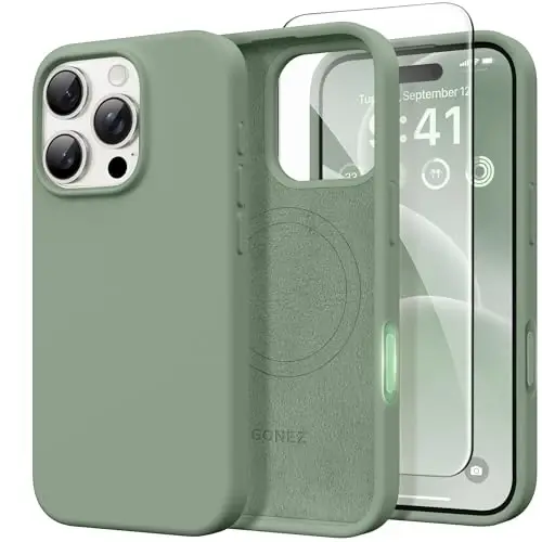GONEZ Magnetic for iPhone 16 Pro Case, [Compatible with MagSafe] Anti-Scratch Microfiber Lining & Screen Protector, Silicone Camera Control, Shockproof Slim Phone Cover 6.3 inch, Light Green - 1