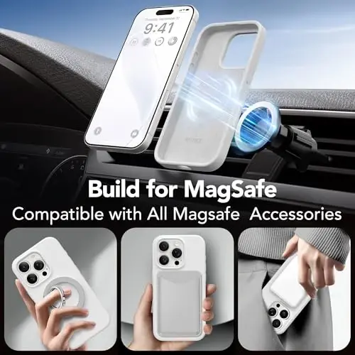 GONEZ Magnetic for iPhone 16 Pro Max Case, [Compatible with MagSafe] Anti-Scratch Microfiber Lining & Screen Protector, Silicone Camera Control, Shockproof Slim Phone Cover 6.9 inch, White - 3