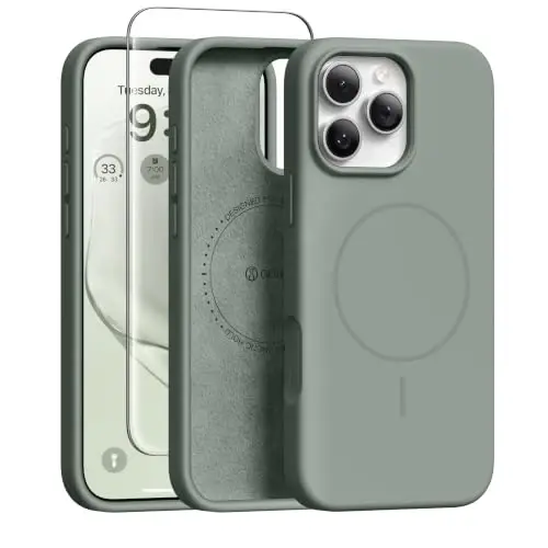 GONEZ Magnetic for iPhone 16 Pro Max Case, Silicone Cover Calke Green | Compatible with MagSafe, Camera Button & Screen Protector, Microfiber Lining, 3 Layers Soft Gel Rubber Shockproof Slim 6.9