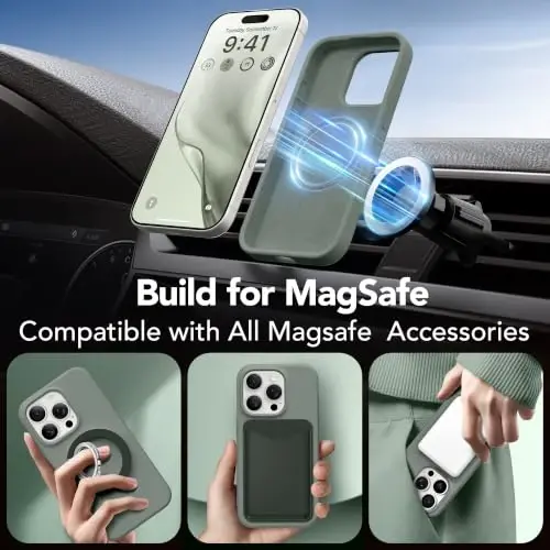 GONEZ Magnetic for iPhone 16 Pro Max Case, Silicone Cover Calke Green | Compatible with MagSafe, Camera Button & Screen Protector, Microfiber Lining, 3 Layers Soft Gel Rubber Shockproof Slim 6.9