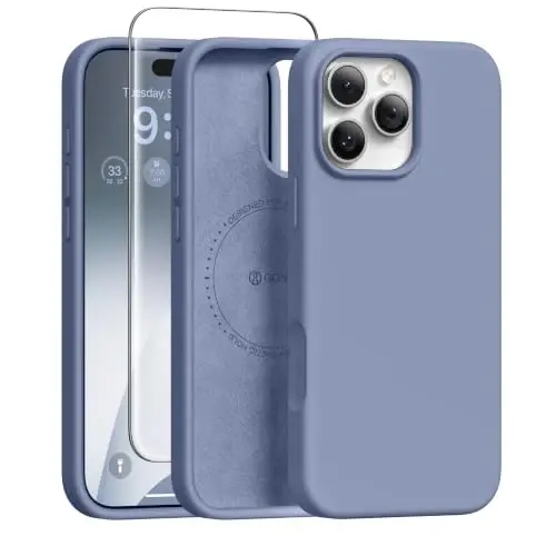 GONEZ Magnetic for iPhone 16 Pro Max Case, Silicone Cover Lavender Gray | Compatible with MagSafe, Camera Button & Screen Protector, Microfiber Lining, 3 Layers Soft Gel Rubber Shockproof Slim 6.9