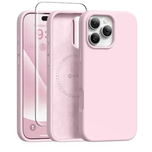 GONEZ Magnetic for iPhone 16 Pro Max Case, Silicone Cover Pastel Pink | Compatible with MagSafe, Camera Button & Screen Protector, Microfiber Lining, 3 Layers Soft Gel Rubber Shockproof Slim 6.9