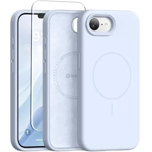 GONEZ Magnetic for iPhone 16e/17e Case, Silicone Cover Baby Blue | Compatible with MagSafe, Screen Protector, Microfiber Lining, 3 Layers Soft Gel Rubber Shockproof Slim 6.1