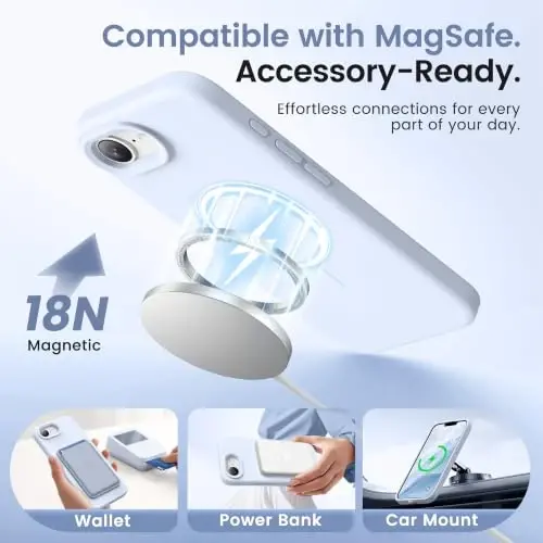 GONEZ Magnetic for iPhone 16e/17e Case, Silicone Cover Baby Blue | Compatible with MagSafe, Screen Protector, Microfiber Lining, 3 Layers Soft Gel Rubber Shockproof Slim 6.1