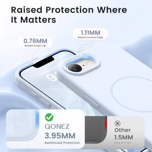 GONEZ Magnetic for iPhone 16e/17e Case, Silicone Cover Baby Blue | Compatible with MagSafe, Screen Protector, Microfiber Lining, 3 Layers Soft Gel Rubber Shockproof Slim 6.1