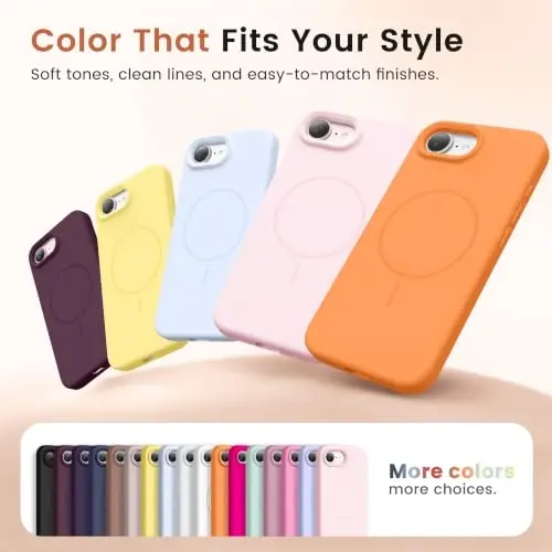 GONEZ Magnetic for iPhone 16e/17e Case, Silicone Cover Orange | Compatible with MagSafe, Screen Protector, Microfiber Lining, 3 Layers Soft Gel Rubber Shockproof Slim 6.1