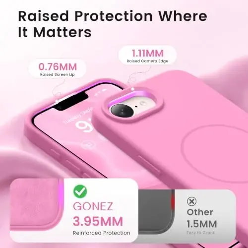 GONEZ Magnetic for iPhone 16e/17e Case, Silicone Cover Soft Pink | Compatible with MagSafe, Screen Protector, Microfiber Lining, 3 Layers Soft Gel Rubber Shockproof Slim 6.1