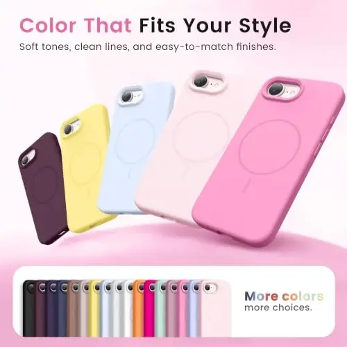 GONEZ Magnetic for iPhone 16e/17e Case, Silicone Cover Soft Pink | Compatible with MagSafe, Screen Protector, Microfiber Lining, 3 Layers Soft Gel Rubber Shockproof Slim 6.1