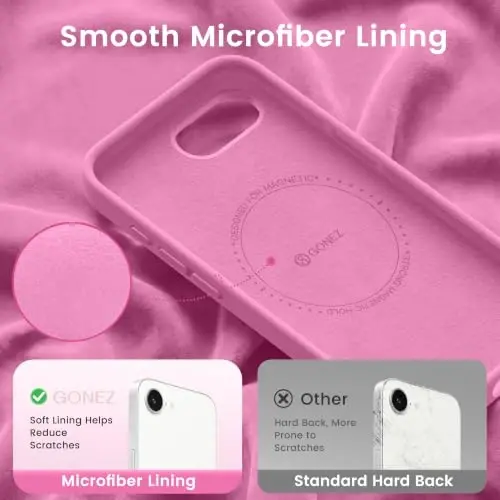 GONEZ Magnetic for iPhone 16e/17e Case, Silicone Cover Soft Pink | Compatible with MagSafe, Screen Protector, Microfiber Lining, 3 Layers Soft Gel Rubber Shockproof Slim 6.1