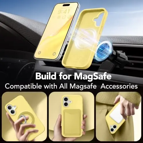 GONEZ Magnetic for iPhone 17 Case, [Compatible with MagSafe] Anti-Scratch Microfiber Lining & Screen Protector, Silicone Camera Control, Shockproof Slim Phone Cover 6.3 inch, Buttercream Yellow - GONEZ (1)
