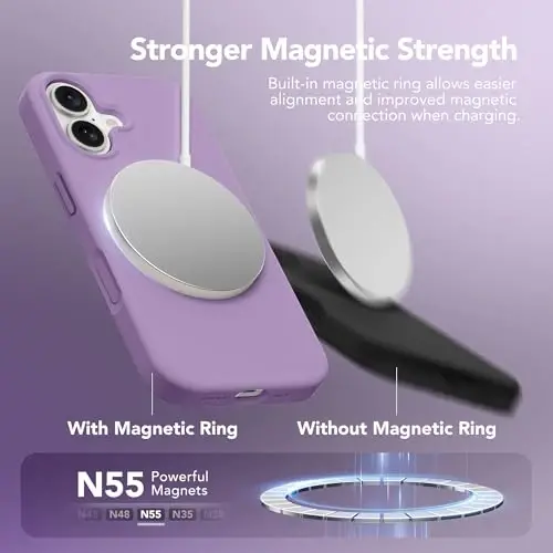 GONEZ Magnetic for iPhone 17 Case, [Compatible with MagSafe] Anti-Scratch Microfiber Lining & Screen Protector, Silicone Camera Control, Shockproof Slim Phone Cover 6.3 inch, Light Purple - 2