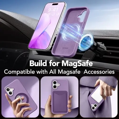 GONEZ Magnetic for iPhone 17 Case, [Compatible with MagSafe] Anti-Scratch Microfiber Lining & Screen Protector, Silicone Camera Control, Shockproof Slim Phone Cover 6.3 inch, Light Purple - 3